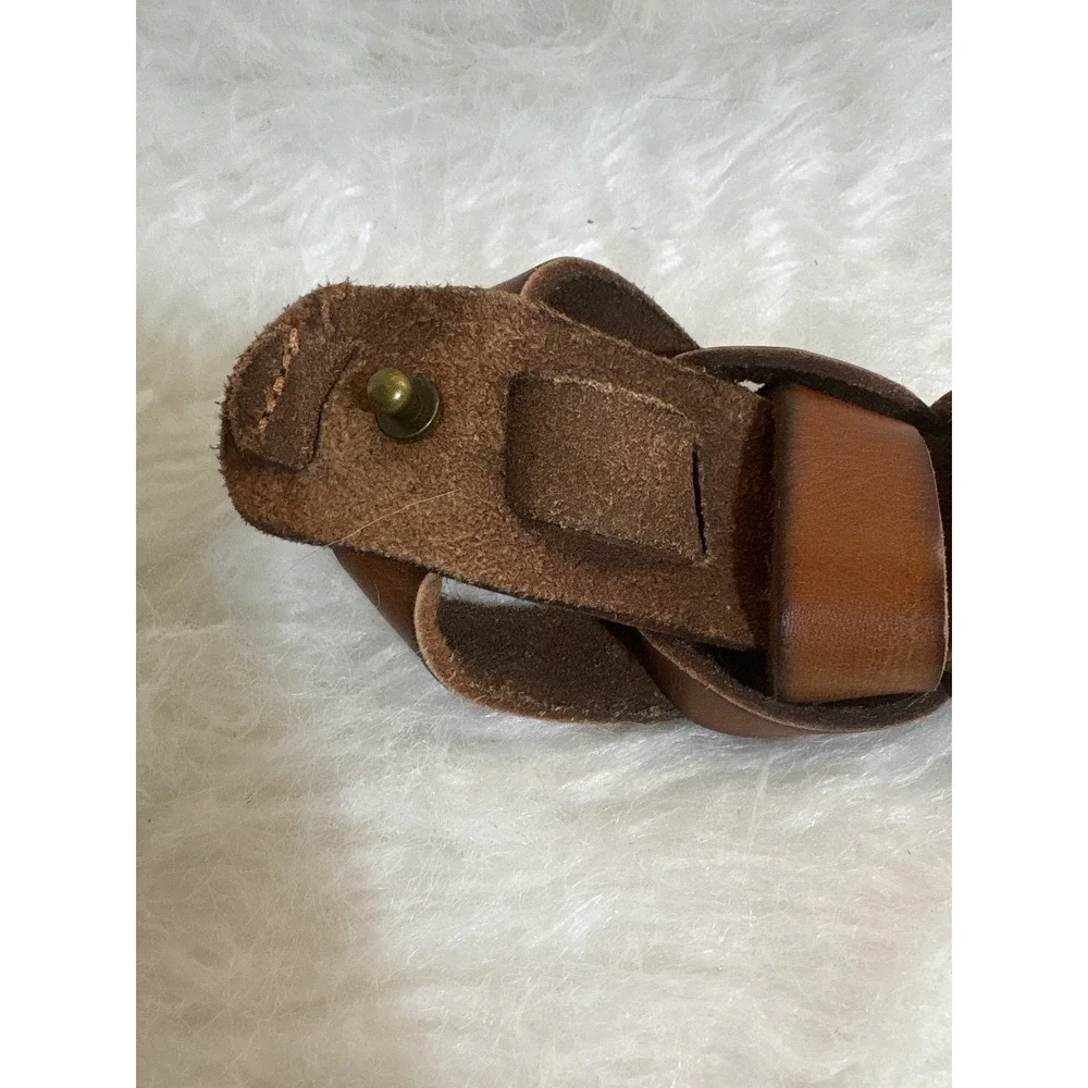 Vintage Leather Belt Womens Small Braided Knot Cognac Brown Skinny Boho Waist